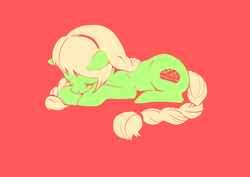 Size: 1200x849 | Tagged: dead source, safe, artist:猫可可, granny smith, earth pony, pony, g4, adorasmith, braid, braided tail, cute, eyes closed, female, pixiv, prone, sleeping, solo, young granny smith, younger
