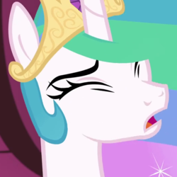 Size: 520x520 | Tagged: safe, screencap, princess celestia, alicorn, pony, a royal problem, g4, cropped, eyes closed, female, mare, open mouth, solo