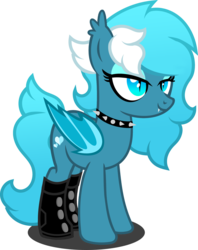 Size: 1280x1620 | Tagged: safe, artist:buckeyescozycafe, oc, oc only, oc:rylith iceheart, bat pony, pony, boots, choker, female, lidded eyes, mare, shoes, simple background, solo, spiked choker, transparent background