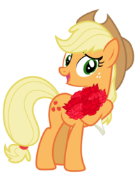 Size: 5465x6799 | Tagged: safe, artist:estories, applejack, earth pony, pony, g4, absurd resolution, bouquet, female, hat, open mouth, simple background, solo, transparent background, vector