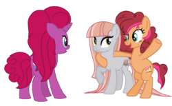 Size: 1701x1048 | Tagged: safe, artist:ipandacakes, artist:徐詩珮, oc, oc only, oc:betty pop, oc:chimi cherry cheesecake, oc:emery rose quartz, earth pony, pony, unicorn, base used, female, magical lesbian spawn, mare, offspring, parent:cheese sandwich, parent:glitter drops, parent:maud pie, parent:pinkie pie, parent:svengallop, parent:tempest shadow, parents:cheesepie, parents:glittershadow, simple background, transparent background