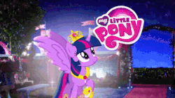 Size: 627x354 | Tagged: safe, twilight sparkle, alicorn, pony, g4, magical mystery cure, season 3, 2013, apotheosis, big crown thingy, commercial, crystal princess celebration, cute, element of magic, flapping, gif, happy, i love when you comb my hair, jewelry, let's fly to the castle, logo, looking up, my little pony logo, my wings are so pretty, non-animated gif, open mouth, regalia, smiling, solo, sparkles, spread wings, stars, transformation, twiabetes, twilight sparkle (alicorn), wings