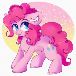 Size: 2000x2000 | Tagged: safe, artist:etoz, pinkie pie, earth pony, pony, g4, abstract background, blue eyes, chest fluff, colored pupils, cute, diapinkes, ear fluff, eyebrows, female, gradient background, happy, heart eyes, high res, mare, smiling, solo, wingding eyes