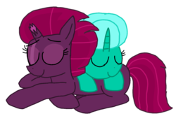 Size: 1298x916 | Tagged: safe, artist:徐詩珮, fizzlepop berrytwist, glitter drops, tempest shadow, pony, unicorn, g4, my little pony: the movie, broken horn, cute, female, glitterbetes, horn, lesbian, lying on top of someone, mare, ship:glittershadow, shipping, simple background, sleeping, tempestbetes, transparent background