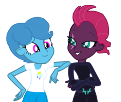 Size: 1193x1007 | Tagged: safe, artist:徐詩珮, fizzlepop berrytwist, spring rain, tempest shadow, equestria girls, g4, my little pony: the movie, base used, equestria girls-ified, female, lesbian, ship:springshadow, shipping, simple background, transparent background