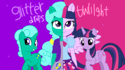Size: 1920x1080 | Tagged: safe, artist:徐詩珮, glitter drops, twilight sparkle, alicorn, pony, equestria girls, g4, my little pony: the movie, base used, equestria girls-ified, female, lesbian, parents:glitterlight, ponied up, shipping, twilight sparkle (alicorn)