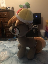 Size: 4032x3024 | Tagged: safe, artist:undeadponysoldier, photographer:undeadponysoldier, button mash, pony, g4, bed, colt, drawer, foal, hat, irl, male, photo, plushie, solo, television, trash can