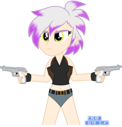 Size: 877x914 | Tagged: safe, artist:anime-equestria, gilda, human, equestria girls, g4, alternate hairstyle, belly button, black lagoon, clothes, equestria girls-ified, female, gun, handgun, holster, human coloration, humanized, m9, pistol, radical-gilda, revy, shorts, simple background, sleeveless, solo, transparent background, vector, voice actor joke, weapon