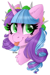 Size: 2012x2987 | Tagged: safe, artist:sk-ree, oc, oc only, oc:ivy lush, pony, unicorn, bust, female, high res, mare, portrait, simple background, solo, tongue out, transparent background