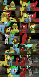 Size: 1699x3335 | Tagged: safe, artist:sky chaser, pinkie pie, oc, oc:demix, oc:edu, oc:johny, oc:mike, oc:sky chaser, oc:wooden toaster, earth pony, pegasus, pony, unicorn, g4, 3d, beard, comic, dialogue, facial hair, pony adventure, source filmmaker