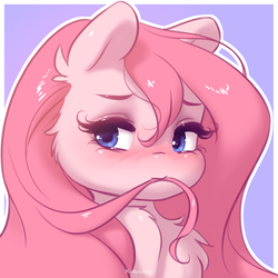 Size: 1418x1417 | Tagged: safe, artist:katputze, oc, oc only, oc:angelic grace (a.k.a bliss), pony, blushing, bust, chest fluff, female, hair in mouth, portrait, solo