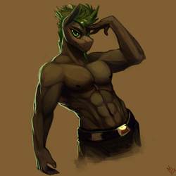 Size: 2000x2000 | Tagged: safe, artist:nsilverdraws, oc, oc only, oc:villainshima, earth pony, anthro, belt, clothes, high res, jojo pose, male, muscles, pants, partial nudity, simple background, solo, toned, topless