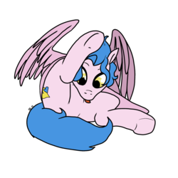 Size: 1200x1200 | Tagged: safe, artist:pony quarantine, oc, oc only, oc:sophia, pegasus, pony, behaving like a cat, featureless crotch, female, flexible, mare, mlem, silly, simple background, solo, tongue out, transparent background