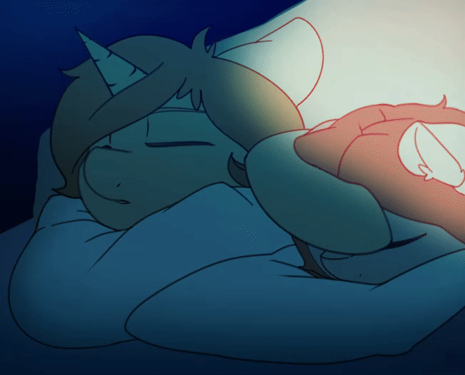#2035594 - dead source, safe, artist:angrylittlerodent, oc, oc only, oc:pezzhorse, oc:rodentmod, earth pony, pony, unicorn, g4, :<, animated, bed, blanket, couple, cuddling, cute, daaaaaaaaaaaw, dark, duo, ear flick, ear fluff, earth pony oc, eyes closed,