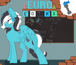 Size: 5800x4964 | Tagged: safe, artist:beardie, oc, oc only, oc:euro, pegasus, pony, chalkboard, female, mare, reference sheet