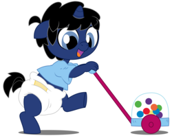 Size: 7568x6000 | Tagged: safe, artist:evilfrenzy, oc, oc only, oc:frenzy, unicorn, anthro, unguligrade anthro, age regression, baby, diaper, foal, rugrats, solo, toy