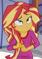 Size: 497x694 | Tagged: safe, screencap, sunset shimmer, equestria girls, g4, legend of everfree, animation error, clothes, cropped, female, pajamas, solo