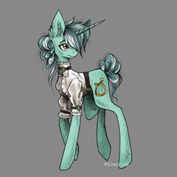 Size: 4724x4724 | Tagged: safe, artist:schizoidtomii, lyra heartstrings, pony, unicorn, g4, clothes, female, mare, simple background, solo, steampunk