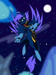 Size: 1920x2560 | Tagged: safe, artist:derpanater, oc, oc only, oc:search party, pony, armor, commission, digital art, flying, night, stars