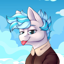 Size: 1000x1000 | Tagged: safe, artist:cleoziep, oc, oc only, oc:dazzleflash, pegasus, pony, :p, clothes, jacket, solo, tongue out