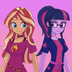 Size: 2448x2435 | Tagged: safe, artist:haibaratomoe, sci-twi, sunset shimmer, twilight sparkle, equestria girls, equestria girls specials, g4, my little pony equestria girls: better together, my little pony equestria girls: spring breakdown, cute, duo, duo female, female, high res, holding hands, lesbian, ship:sci-twishimmer, ship:sunsetsparkle, shipping