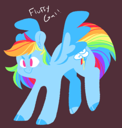 Size: 619x649 | Tagged: safe, artist:cornflake-chan-art, rainbow dash, pegasus, pony, g4, blushing, brown background, cloven hooves, colored hooves, cute, dashabetes, ear fluff, eyestrain warning, female, lineless, mare, no catchlights, no pupils, simple background, solo, spread wings, wings