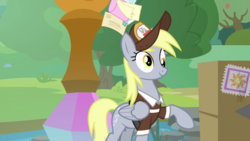 Size: 1920x1080 | Tagged: safe, screencap, derpy hooves, pony, g4, the point of no return, box, female, letter, mail, solo