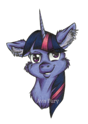 Size: 2480x3508 | Tagged: safe, artist:avafury, twilight sparkle, pony, g4, bust, cheek fluff, ear fluff, eyebrows, eyebrows visible through hair, female, floppy ears, fluffy, high res, lidded eyes, looking at you, mare, simple background, smiling, solo, transparent background