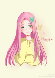 Size: 2480x3508 | Tagged: dead source, safe, artist:laierc点, fluttershy, equestria girls, g4, female, high res, looking at you, simple background, solo
