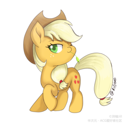 Size: 1800x1800 | Tagged: dead source, safe, artist:异瞳jill, applejack, earth pony, pony, g4, colored, cute, female, jackabetes, looking at you, mare, one eye closed, simple background, solo, straw in mouth, white background, wink