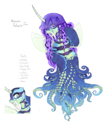 Size: 1191x1359 | Tagged: safe, artist:unoriginai, oc, oc only, draconequus, jellyfish, draconequus oc, fangs, female, magical lesbian spawn, next generation, offspring, parent:cosmos, parent:princess luna, parents:cosmosluna, simple background, tentacles, text, transparent background