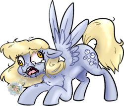 Size: 1003x860 | Tagged: safe, artist:b(r)at, derpy hooves, pegasus, pony, g4, crying, derp, fluffy, gross, hairball, wat, wings