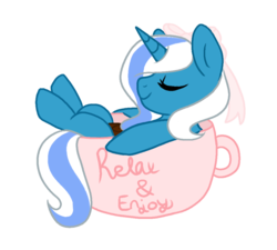Size: 1000x900 | Tagged: safe, artist:celestial-dumpling, oc, oc:fleurbelle, alicorn, pony, adorabelle, alicorn oc, bow, cup, cup of pony, cute, eyes closed, female, hair bow, mare, micro, ocbetes, simple background, transparent background, ych result