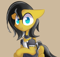 Size: 2323x2178 | Tagged: safe, artist:creepypastapon3, oc, oc only, oc:small block, pony, choker, clothes, crossdressing, dress, high res, maid, male, stallion, surprised