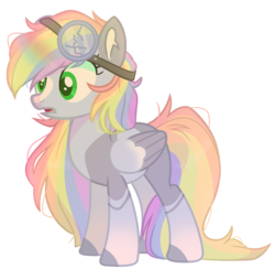 Size: 1280x1251 | Tagged: safe, artist:meimisuki, artist:xmelodyskyx, oc, oc only, oc:rocket dust, pegasus, pony, base used, colored hooves, female, goggles, mare, rainbow hair, simple background, solo, transparent background