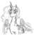 Size: 761x798 | Tagged: safe, artist:jargon scott, princess celestia, princess luna, alicorn, bicorn, pony, g4, coat markings, ethereal mane, female, four eyes, fusion, grayscale, horn, monochrome, multiple eyes, solo, starry mane, we have become one, what has magic done