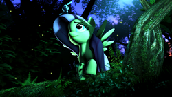 Size: 1920x1080 | Tagged: safe, artist:brownypony, fluttershy, firefly (insect), insect, pony, g4, 3d, forest, source filmmaker