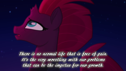 Size: 1280x720 | Tagged: safe, artist:mylittlenanaki, edit, edited screencap, screencap, tempest shadow, pony, unicorn, g4, my little pony: the movie, broken horn, female, horn, looking up, mare, mister rogers, positive ponies, quote, solo