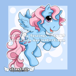 Size: 400x400 | Tagged: safe, artist:streetmilo, wind whistler, pegasus, pony, g1, bow, cute, female, flying, obtrusive watermark, solo, tail bow, watermark, whistlerbetes