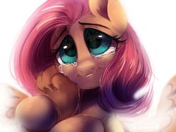 Size: 1600x1200 | Tagged: safe, artist:oofycolorful, discord, fluttershy, draconequus, pegasus, pony, g4, the beginning of the end, crying, female, male, mare, offscreen character, scene interpretation, ship:discoshy, shipping, shipping fuel, solo focus, straight
