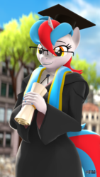Size: 2160x3840 | Tagged: safe, artist:anthroponiessfm, oc, oc only, oc:audina puzzle, anthro, 3d, anthro oc, cute, female, glasses, graduation, graduation cap, hat, high res, looking at you, solo, source filmmaker