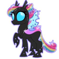 Size: 768x768 | Tagged: safe, artist:awoomarblesoda, oc, oc only, oc:confectionery, changeling, changeling oc, female, pink changeling, raised hoof, simple background, solo, transparent background