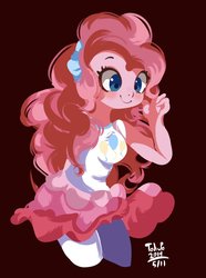 Size: 760x1024 | Tagged: safe, artist:tohupo, pinkie pie, equestria girls, g4, clothes, cute, diapinkes, female, miniskirt, moe, pantyhose, shirt, skirt, smiling, solo