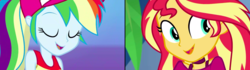 Size: 1440x404 | Tagged: safe, edit, screencap, rainbow dash, sunset shimmer, equestria girls, g4, i'm on a yacht, my little pony equestria girls: better together, close-up