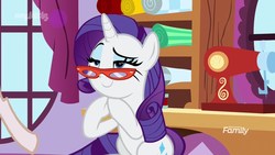 Size: 1920x1080 | Tagged: safe, screencap, rarity, pony, unicorn, g4, she's all yak, discovery family logo, faic, female, glasses, mare, rarity's glasses, sewing machine, solo