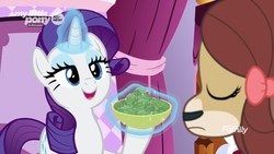 Size: 1920x1080 | Tagged: safe, screencap, rarity, yona, g4, she's all yak, brussel sprouts, discovery family logo, my fair lady
