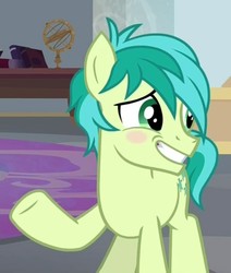 Size: 698x823 | Tagged: safe, screencap, sandbar, earth pony, pony, g4, she's all yak, blushing, cropped, cute, hooves, male, sandabetes, solo, stallion, stupid sexy sandbar