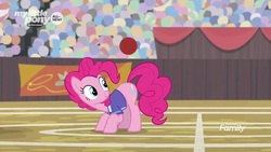 Size: 1280x720 | Tagged: safe, screencap, pinkie pie, earth pony, pony, common ground, g4, ball, female, mare, solo