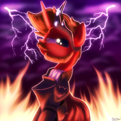 Size: 4000x4000 | Tagged: safe, artist:sweetbrew, oc, pony, evil, fire, lightning