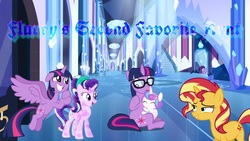 Size: 2048x1152 | Tagged: safe, anonymous artist, artist:andoanimalia, artist:ninjashadow-x, artist:xebck, editor:lonely fanboy48, editor:slayerbvc, princess flurry heart, sci-twi, starlight glimmer, sunset shimmer, twilight sparkle, alicorn, crystal pony, unicorn, equestria girls, equestria girls specials, g4, my little pony equestria girls: better together, my little pony equestria girls: spring breakdown, aunt sci-twi, crystal empire, cute, equestria girls ponified, fanfic, fanfic art, fanfic cover, hallway, hug, twilight sparkle (alicorn), twolight, unicorn sci-twi, wings